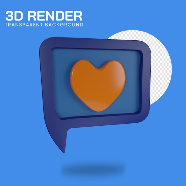 Ilustración 3d del icono de chat de amor