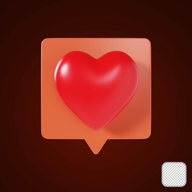 Ilustración en 3D del icono del chat del corazón