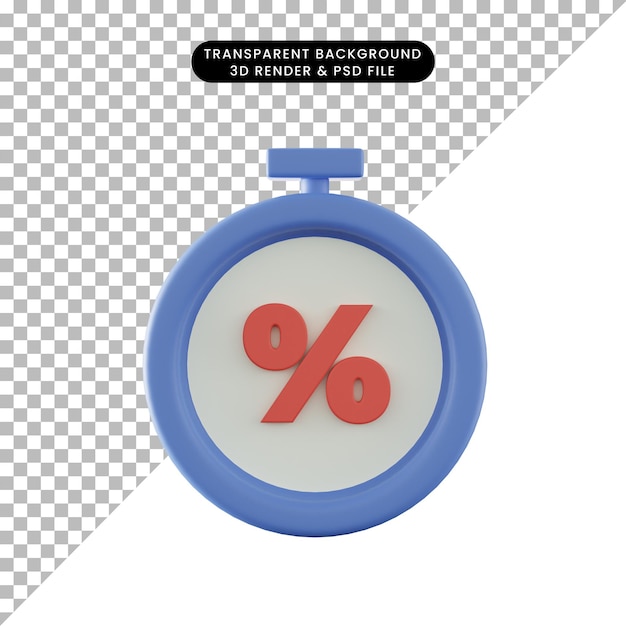 PSD ilustración 3d del icono de descuento con reloj
