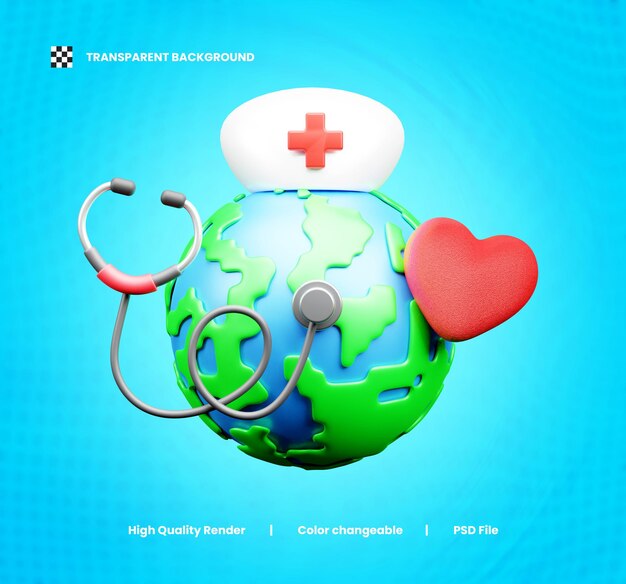 PSD ilustración 3d del icono del día mundial de la salud o representación 3d del ícono del día de la salud