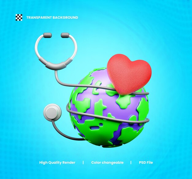 PSD ilustración 3d del icono del día mundial de la salud o representación 3d del ícono del día de la salud