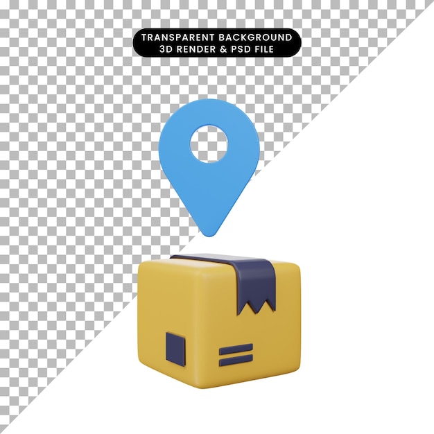 Ilustración 3D del icono del envío en la ubicación de la caja de puntos de caída de estilo renderizado 3D