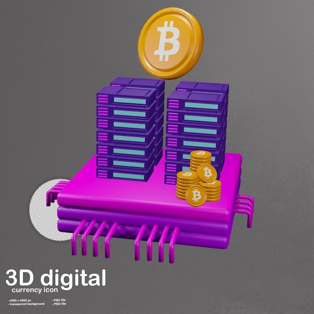 PSD ilustración 3d del icono de los grandes datos de la cadena de bloques.