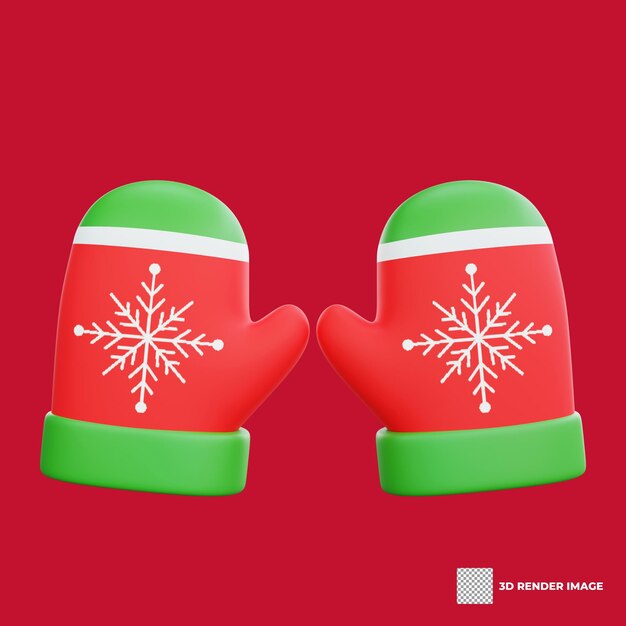 Ilustración en 3D de un icono de guantes de Navidad