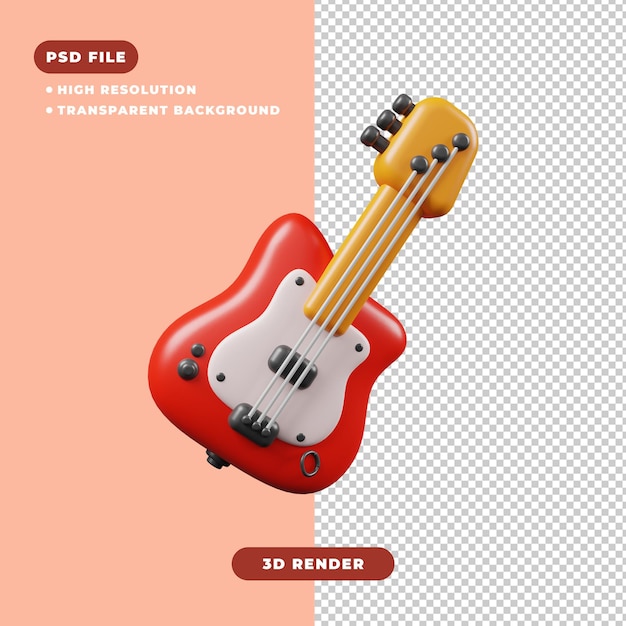 PSD ilustración 3d del icono de la guitarra eléctrica