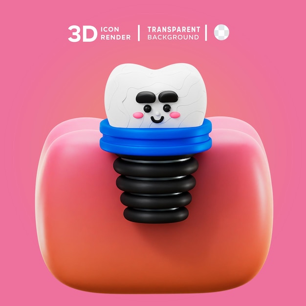 PSD ilustración 3d del icono del implante dental psd