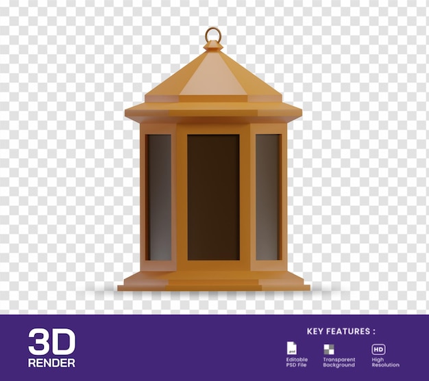 Ilustración 3d de icono de linterna islámica aislado