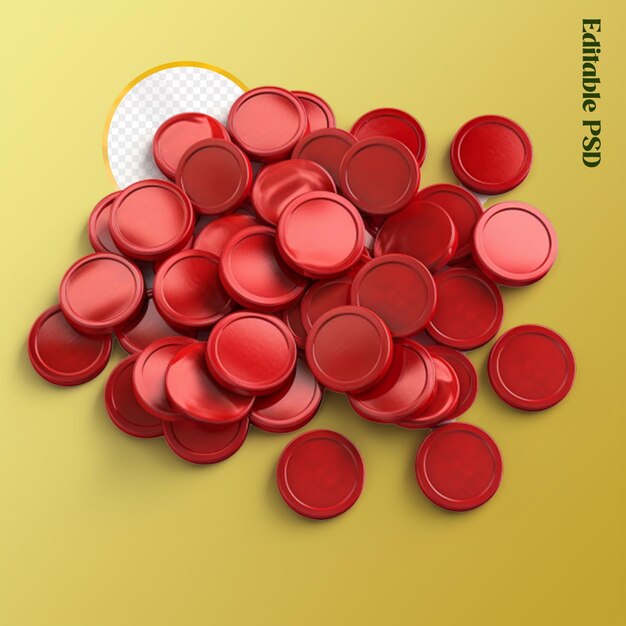 Ilustración en 3d icono de monedas rojas dinero renderizado en 3d