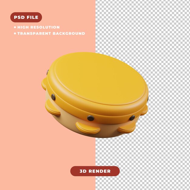 Ilustración 3D del icono de pandereta
