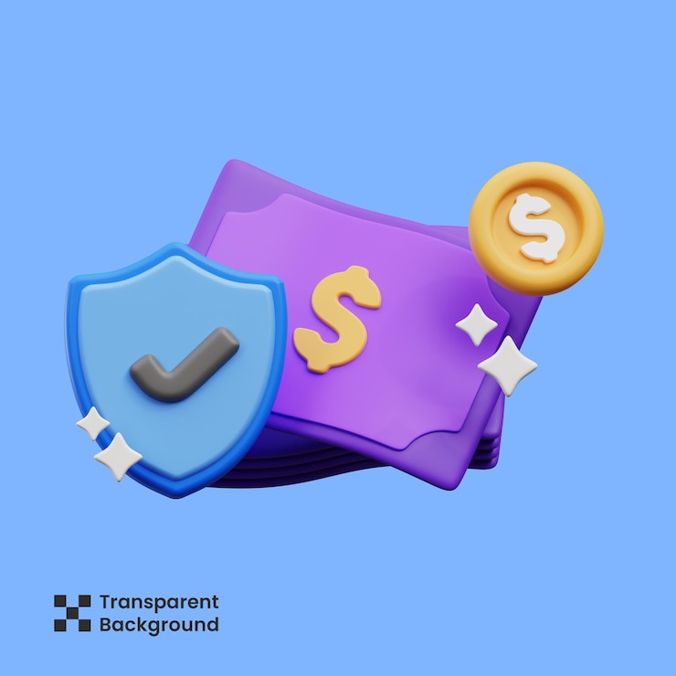 PSD ilustración 3d del icono de seguridad de dinero