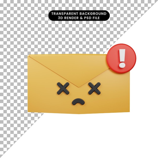 Ilustración 3d de icono simple emoji eliminado correo electrónico con sobre estilo de renderizado 3d