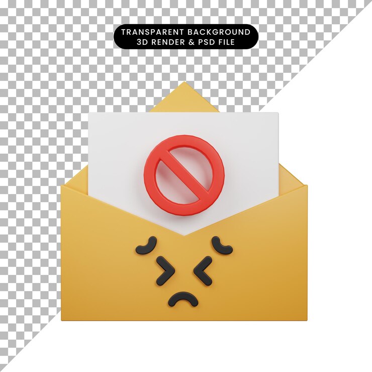 PSD ilustración 3d de icono simple emoji mueca correo electrónico con sobre estilo de renderizado 3d