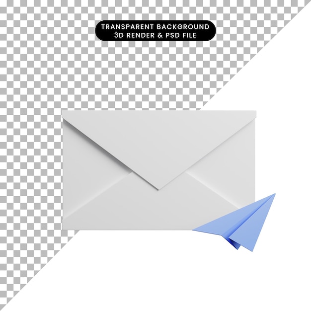 Ilustración 3d del icono de sobre con aviones de papel