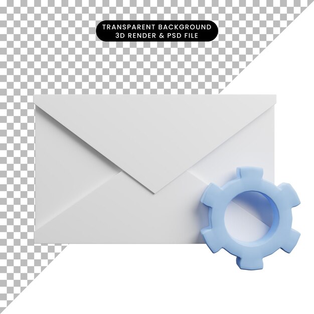 Ilustración 3D del icono de sobre con engranaje