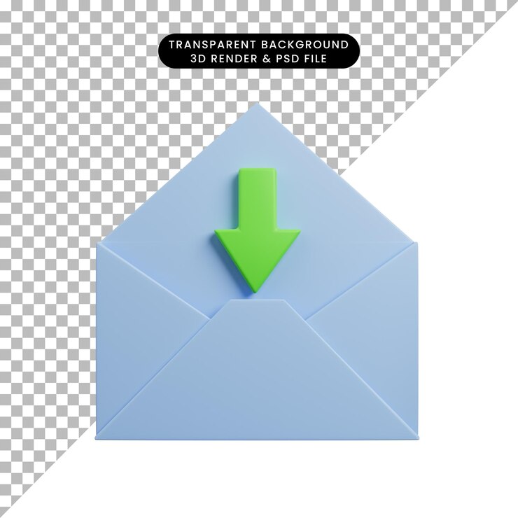 PSD ilustración 3d del icono de sobre con flecha hacia abajo