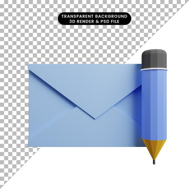 Ilustración 3d del icono de sobre con lápiz