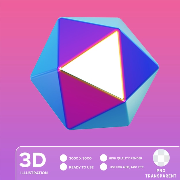 PSD ilustración 3d del icosaedro psd