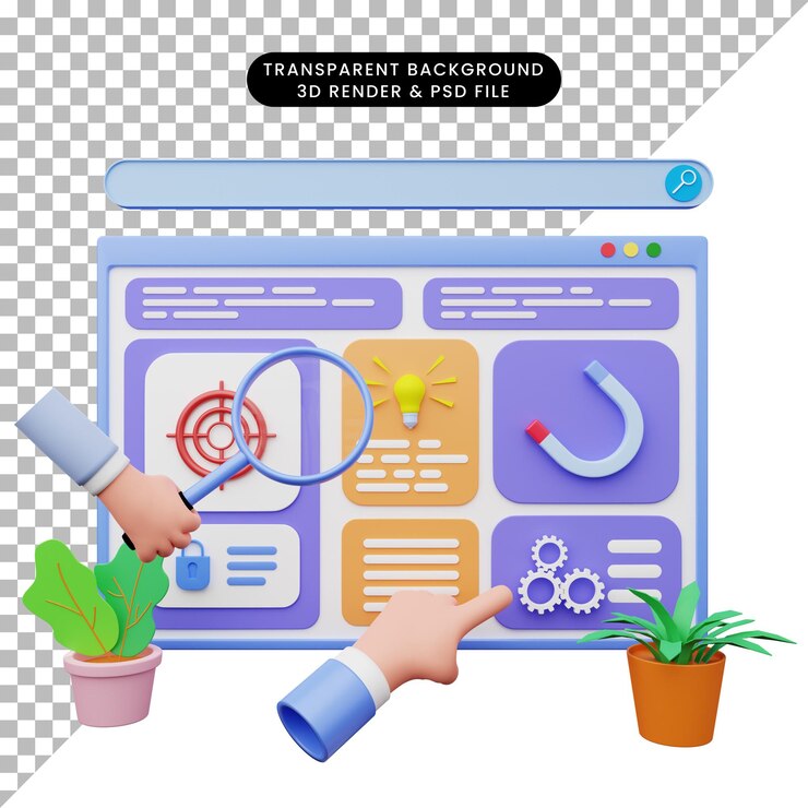 PSD ilustración 3d de ilustración web con estilo 3d