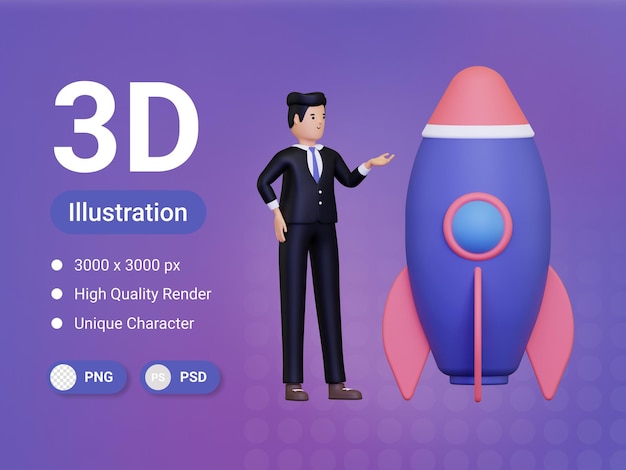 PSD ilustración 3d de inicio de negocio