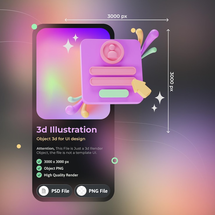 PSD ilustración 3d de inicio de sesión de interfaz de usuario de elemento de objeto