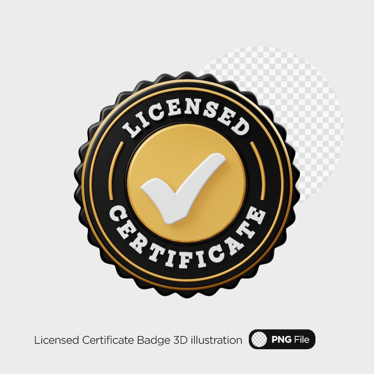 PSD ilustración 3d de la insignia del certificado de licencia