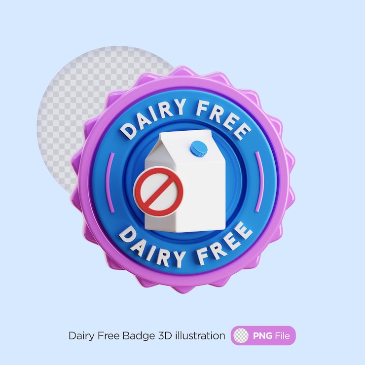 PSD ilustración 3d de la insignia libre de productos lácteos