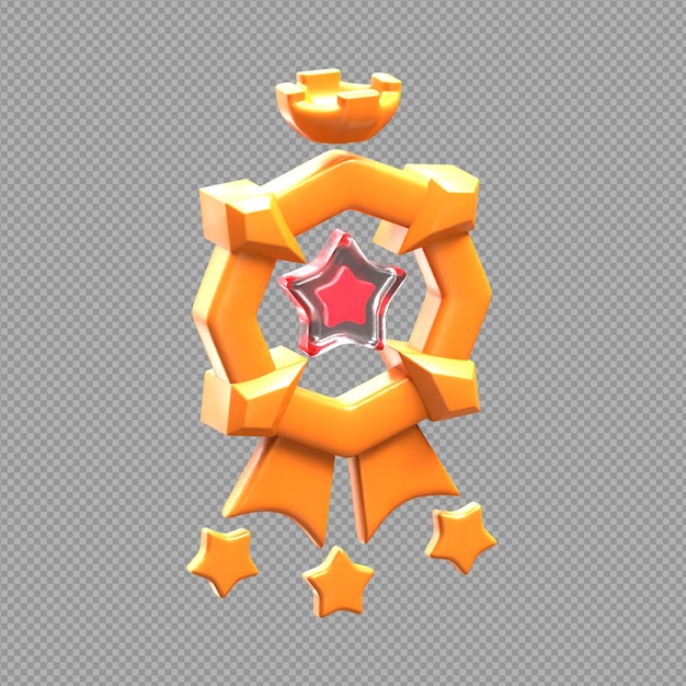 Ilustración 3D de una insignia de medalla de estrella utilizada para el concurso para dar al ganador con un fondo claro