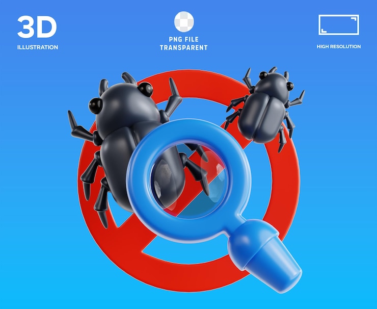 PSD ilustración 3d de la inspección de plagas de psd