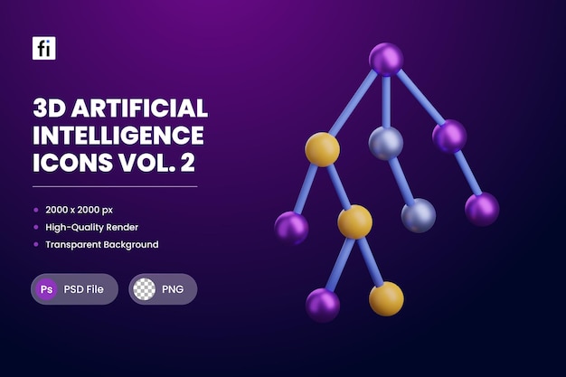 PSD ilustración 3d inteligencia artificial árbol de montecarlo