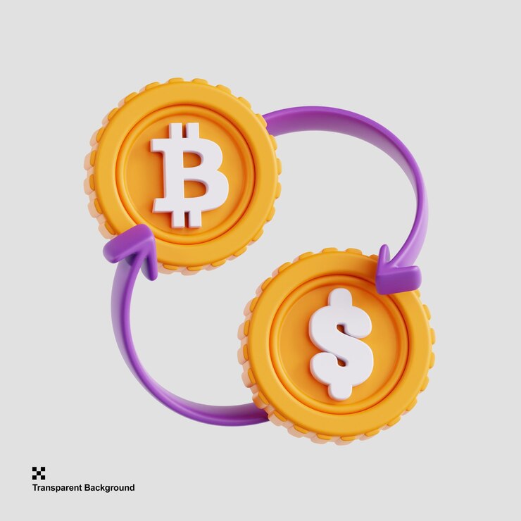 PSD ilustración 3d del intercambio de intercambio de bitcoins