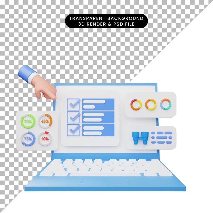 PSD ilustración 3d de la interfaz de usuario en la computadora portátil