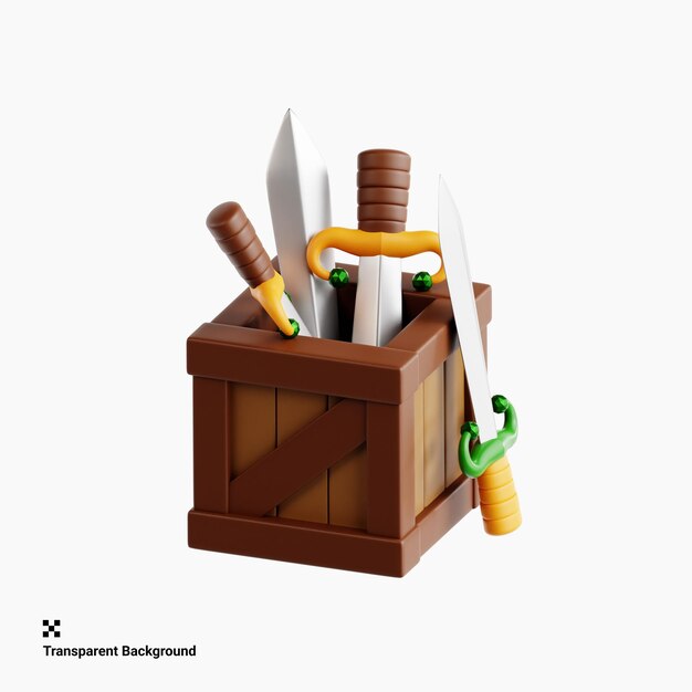 Ilustración 3d del inventario para el activo del juego