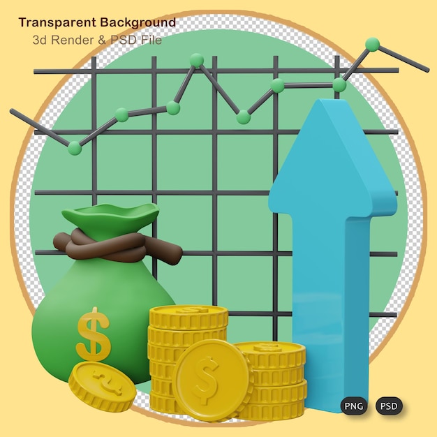 PSD ilustración 3d inversión financiera depósito bancario ganancias finanzas administrar dinero