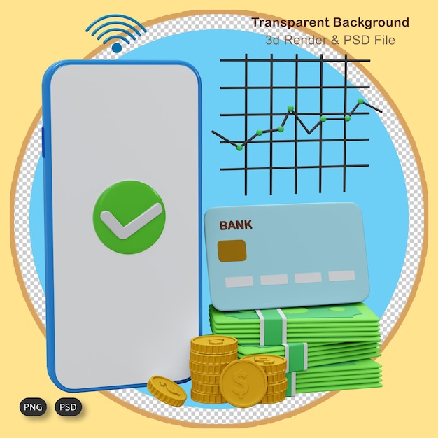 Ilustración 3d inversión financiera depósito bancario ganancias finanzas administrar dinero