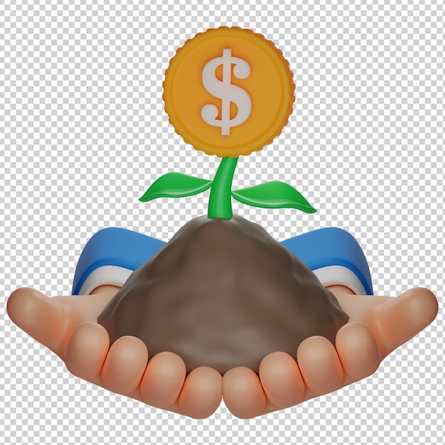 Ilustración 3d de inversión de planta de dinero