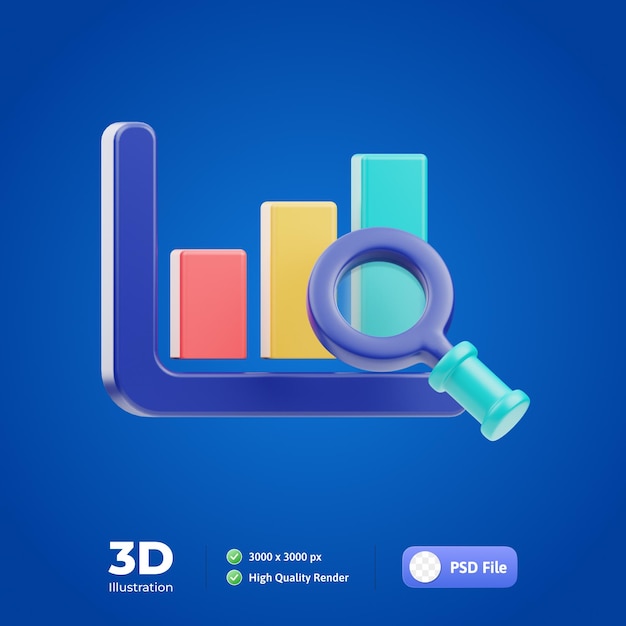 PSD ilustración 3d de investigación de mercado