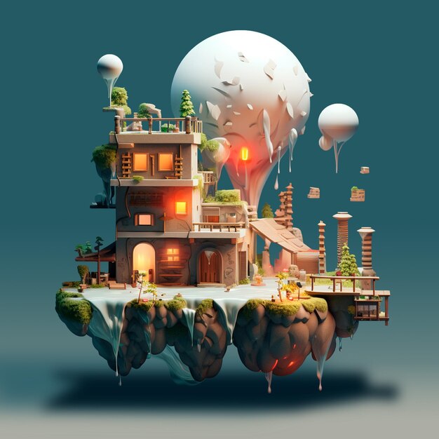 Ilustración 3d de una isla para juegos.