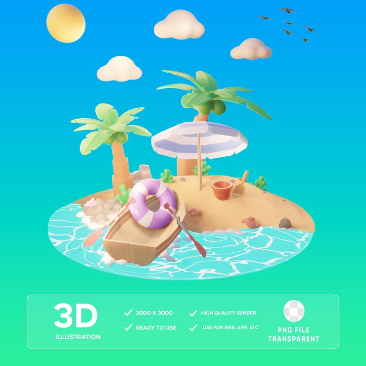 Ilustración 3D de la isla de verano
