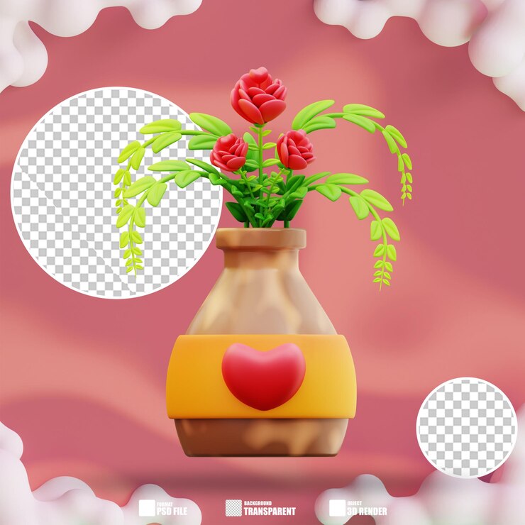 PSD ilustración en 3d de un jarrón de flores de amor 4