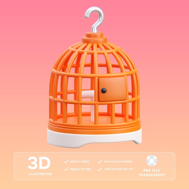 PSD ilustración 3d de la jaula de pájaros psd