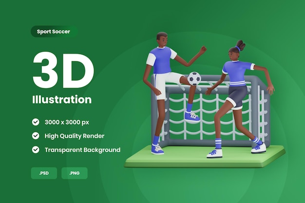 Ilustración 3d jugando al fútbol juntos