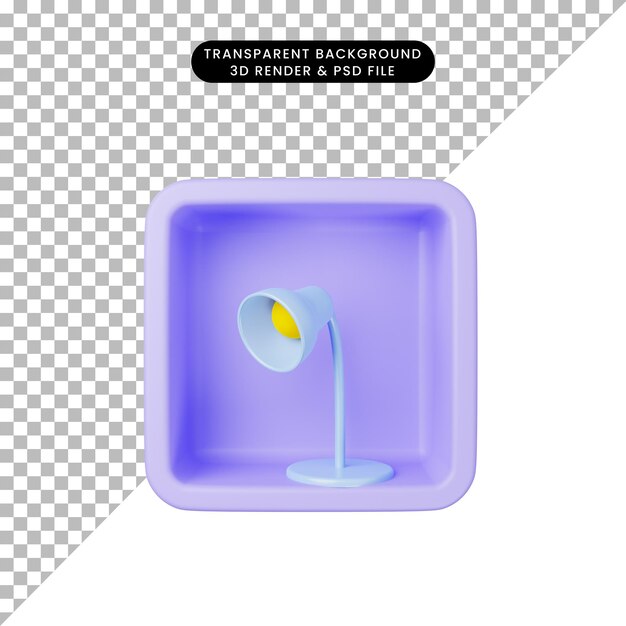 Ilustración 3D de lámpara de escritorio de icono simple en cubo