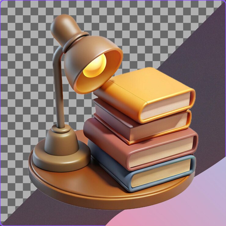 PSD ilustración 3d de una lámpara de escritorio y libros