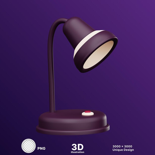 Ilustración 3D de una lámpara de estudio en una mesa de estudio con fondo transparente