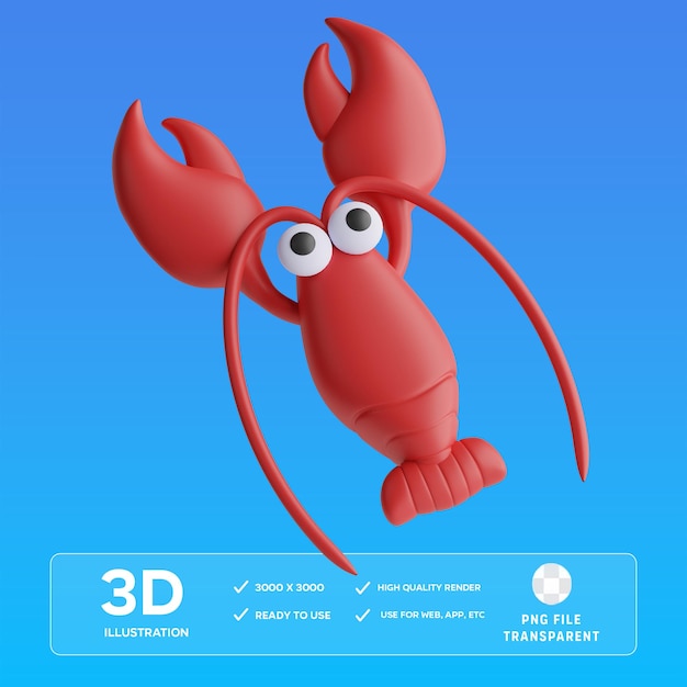 PSD ilustración en 3d de la langosta psd