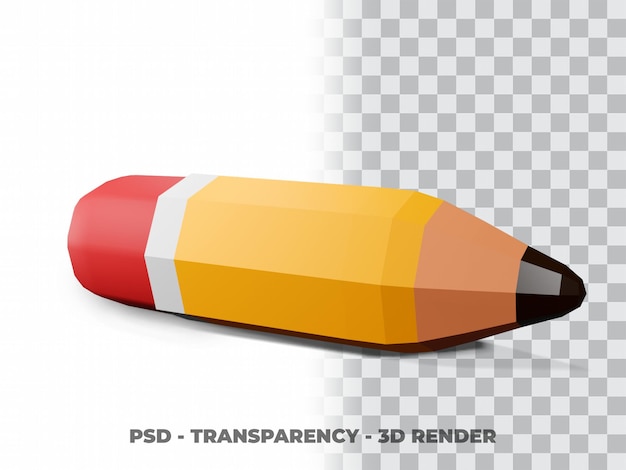 PSD ilustración 3d de lápiz. concepto de icono de objeto de educación aislado con fondo de transparencia