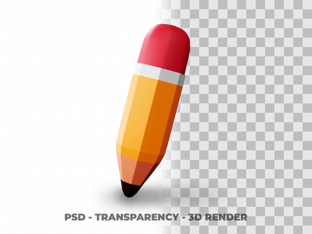 PSD ilustración 3d de lápiz. concepto de icono de objeto de educación aislado con fondo de transparencia