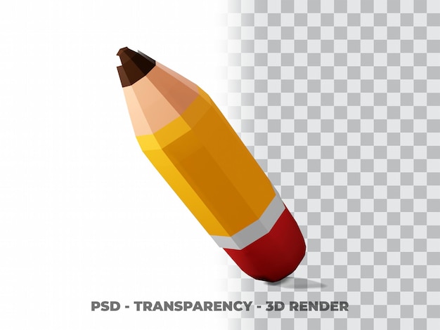 Ilustración 3D de lápiz. Concepto de icono de objeto de educación aislado con fondo de transparencia