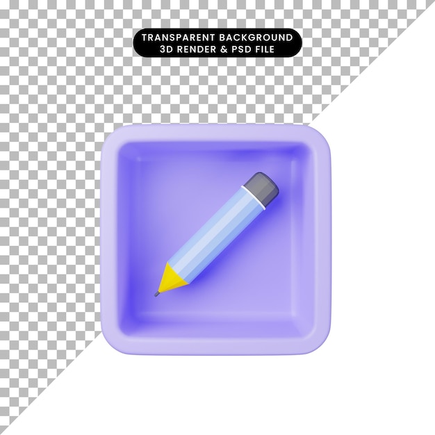 Ilustración 3d de lápiz de icono simple en cubo