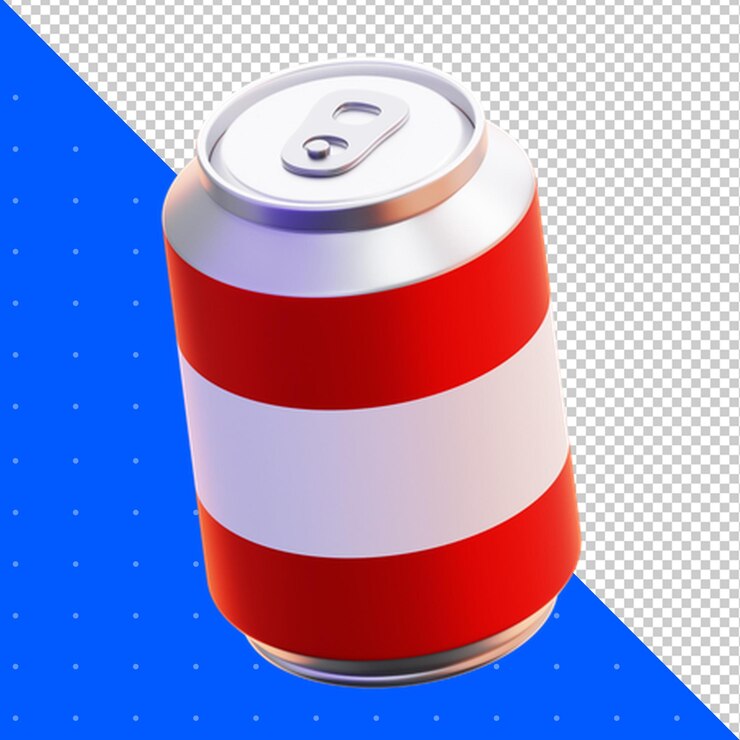PSD ilustración 3d de la lata de refresco de rayas rojas y blancas